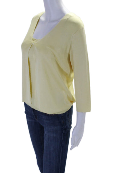 Carlisle Womens Silk Yellow Beaded Detail 3/4 Sleeve Cardigan Tank Top Set SizeS