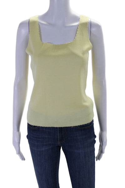 Carlisle Womens Silk Yellow Beaded Detail 3/4 Sleeve Cardigan Tank Top Set SizeS