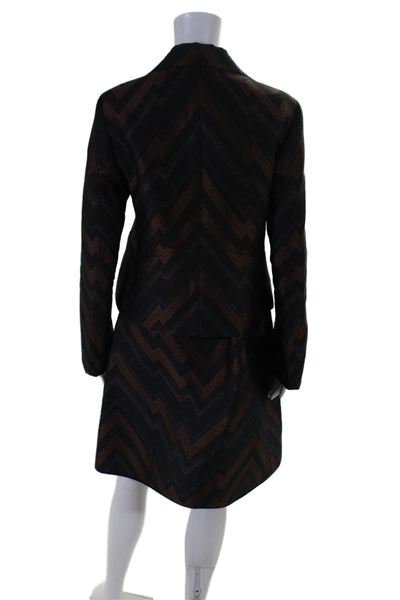 Akris Punto Womens Brown Black Printed One Button Blazer Skirt Suit Set Size 8