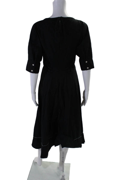 Proenza Schouler Womens 3/4 Sleeve Back Tie Fit To Flare Dress Black Medium