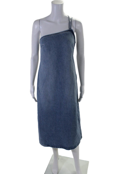 Zara Womens Square Neck Back Zip Long Straight Dress Blue Size Small