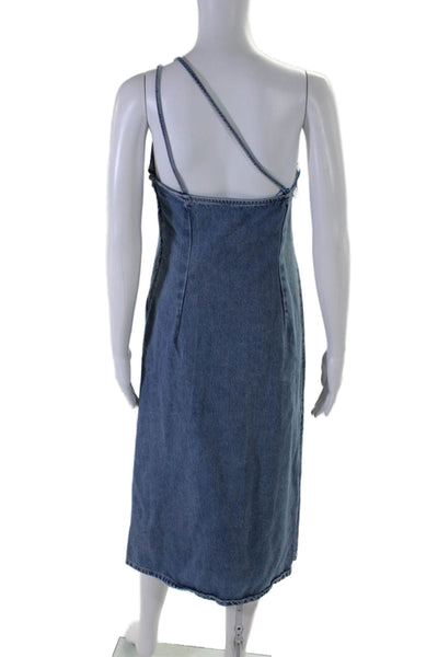 Zara Womens Square Neck Back Zip Long Straight Dress Blue Size Small