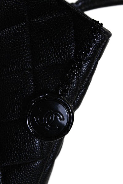 Chanel Womens Black Caviar Leather Quilted Medallion Tote Bag Handbag