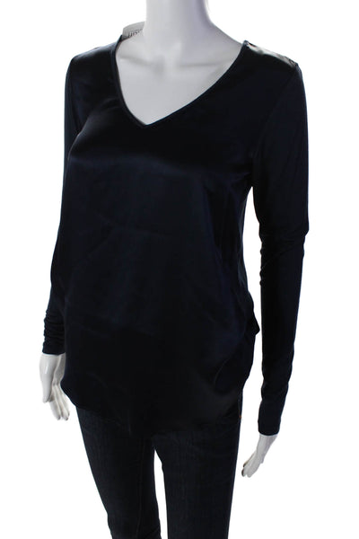 Lola & Sophie Women's V-Neck Long Sleeves Blouse Navy Blue Size XS