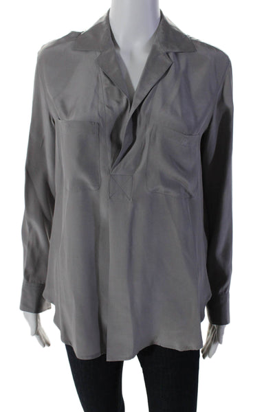 Vince Women's Long Sleeves Button Down Silk High Low Hem Shirt Gray Size XS