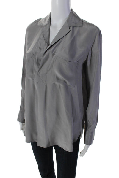 Vince Women's Long Sleeves Button Down Silk High Low Hem Shirt Gray Size XS