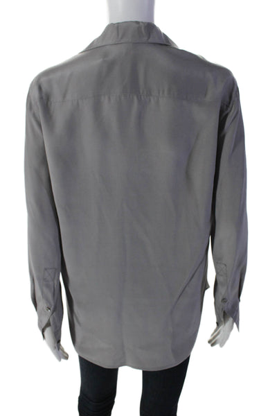 Vince Women's Long Sleeves Button Down Silk High Low Hem Shirt Gray Size XS