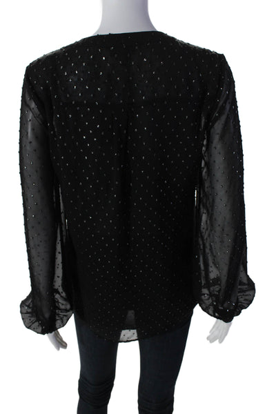 Paige Women's Round Neck Long Sleeves Ruffle Blouse Black Polka Dot Size XS