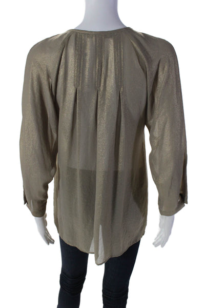 Nanette Lepore Women's Round Neck Long Sleeves Ruffle Glitter Blouse Tan Size 0