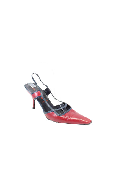 Miu Miu Womens Leather Pointed Toe Cut Out Slingback Low Heels Red Size 9.5US