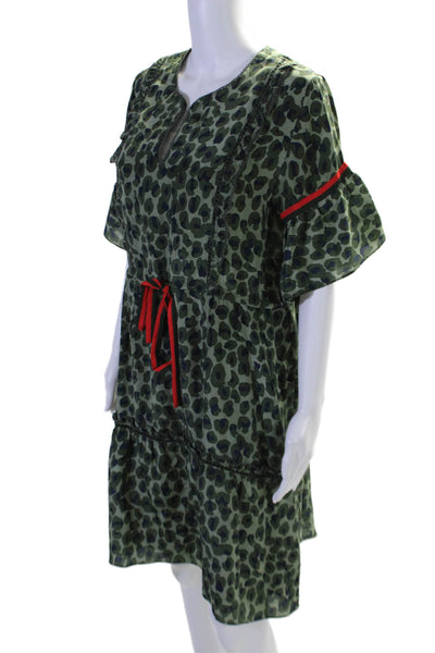 Rungolee Womens Green Leopard Print Tie Waist 3/4 Sleeveless A-Line Dress Size M