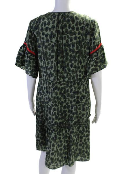 Rungolee Womens Green Leopard Print Tie Waist 3/4 Sleeveless A-Line Dress Size M