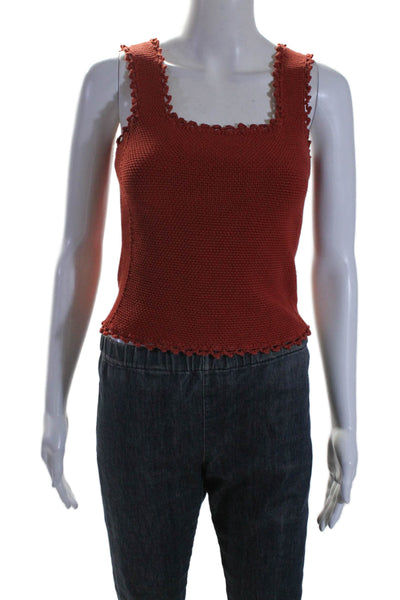 Rebecca Taylor Womens Cotton Knit Square Neck Pullover Tank Top Orange Size XS