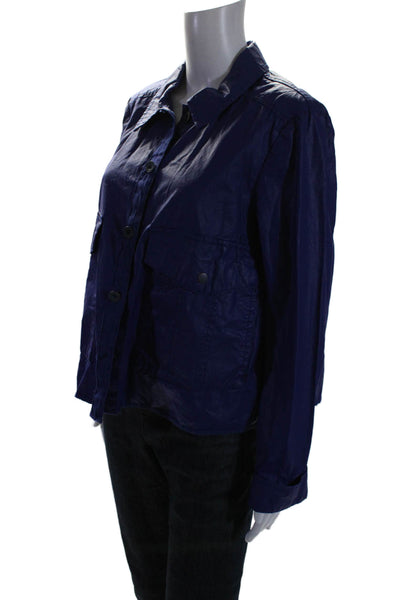 Hei Hei Womens Cotton Collared Long Sleeve Button Up Jacket Blue Size M