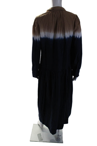 Apiece Apart Womens Organic Cotton Ombre Long Sleeve Maxi Dress Navy Size M