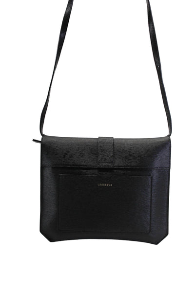 Senreve Womens Leather Convertible Foldover Shoulder Bag Handbag Black