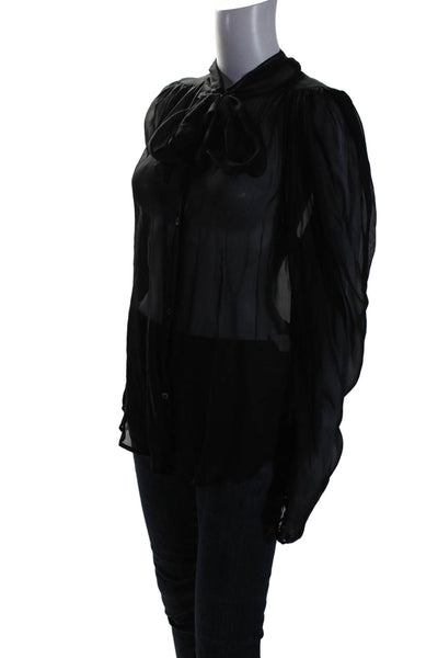 Elizabeth and James Womens Silk Black Sheer Ruffle Long Sleeve Blouse Top Size S