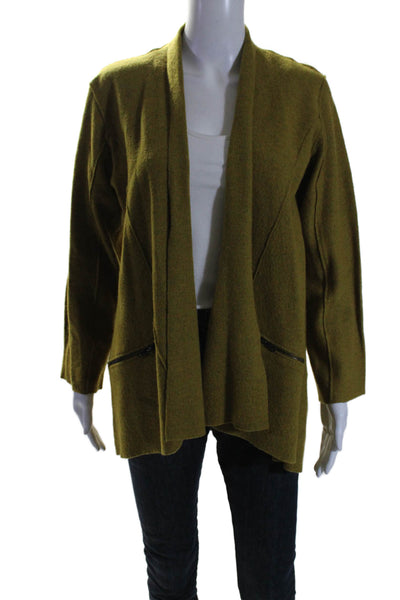 Eileen Fisher Womens Merino Wool Dark Yellow Cowl Neck Long Sleeve Jacket SizePM