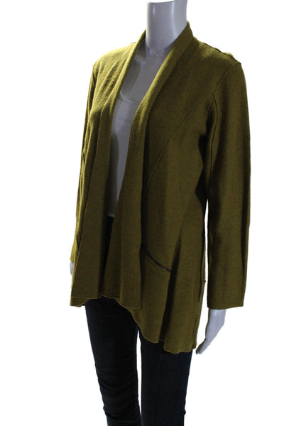 Eileen Fisher Womens Merino Wool Dark Yellow Cowl Neck Long Sleeve Jacket SizePM