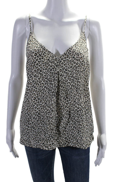 Frame Womens Silk Animal Print V-Neck Sleeveless Tank Blouse Beige Size L