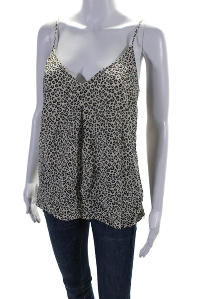 Frame Womens Silk Animal Print V-Neck Sleeveless Tank Blouse Beige Size L