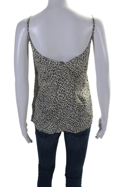 Frame Womens Silk Animal Print V-Neck Sleeveless Tank Blouse Beige Size L