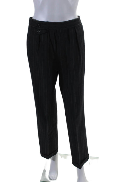 Ralph Lauren Women's Button Closure Pleated Straight Leg Pants Striped Size 6