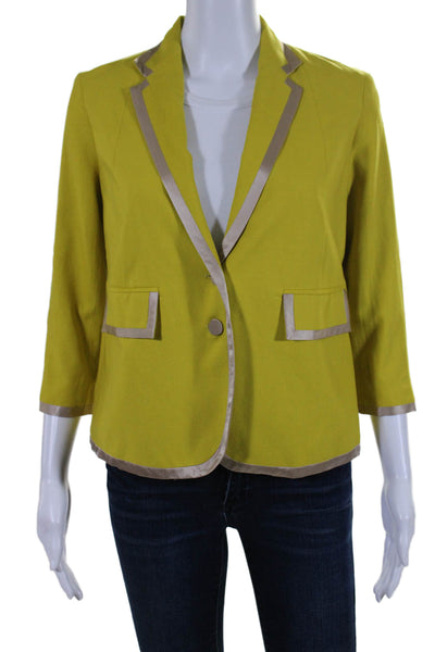 Robert Rodriguez Womens Silk Contrast Trim Blazer Yellow Size 2