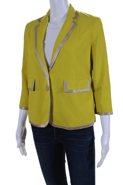 Robert Rodriguez Womens Silk Contrast Trim Blazer Yellow Size 2