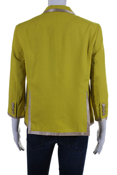 Robert Rodriguez Womens Silk Contrast Trim Blazer Yellow Size 2