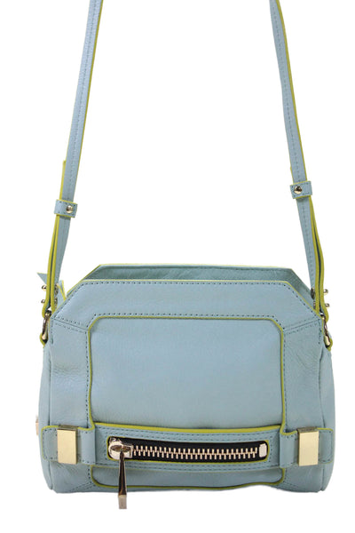 Botkier Womens Leather Gold Tone Hardware Zip Closure Crossbody Bag Blue Size S