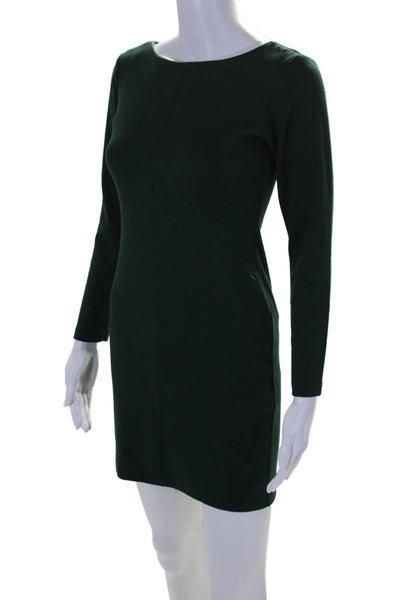 Amanda Uprichard Knit Long Sleeve Scoop Neck Back Zip Short Dress Green Size S