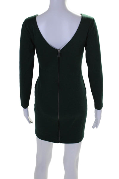 Amanda Uprichard Knit Long Sleeve Scoop Neck Back Zip Short Dress Green Size S