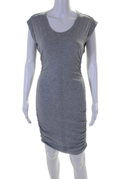 Splendid Womens Cotton Ribbed Fitted Ruched Midi Sweater Dress Gray Size S