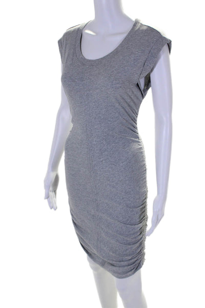 Splendid Womens Cotton Ribbed Fitted Ruched Midi Sweater Dress Gray Size S