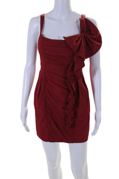 Nanette Lepore Womens Textured Ruffle Bow Detail Square Neck Dress Red Size 2