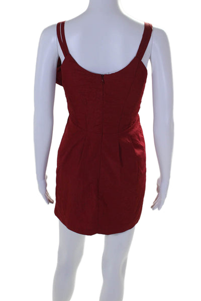 Nanette Lepore Womens Textured Ruffle Bow Detail Square Neck Dress Red Size 2