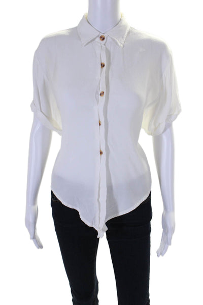 Faithfull The Brand Womens Collar Short Sleeve Button Tie Front Blouse White Siz