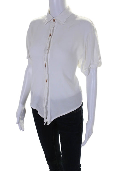 Faithfull The Brand Womens Collar Short Sleeve Button Tie Front Blouse White Siz