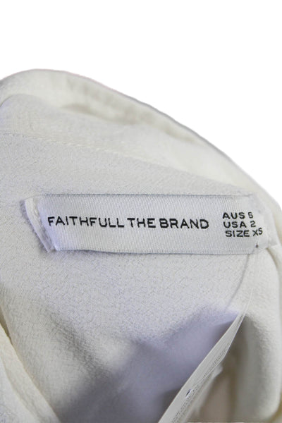 Faithfull The Brand Womens Collar Short Sleeve Button Tie Front Blouse White Siz