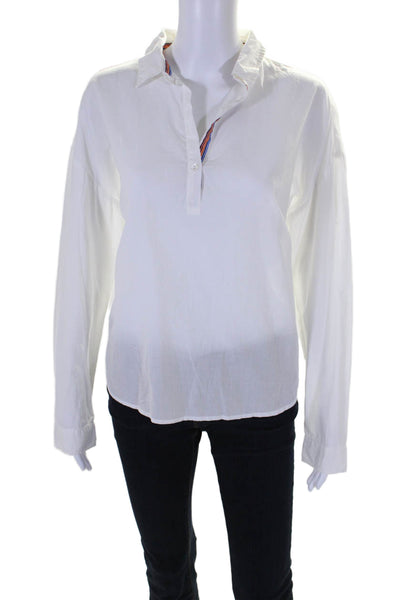 Velvet Womens Collar Cuff Sleeve Button Up Casual Boyfriend Blouse White Size S