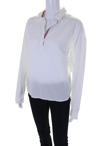 Velvet Womens Collar Cuff Sleeve Button Up Casual Boyfriend Blouse White Size S