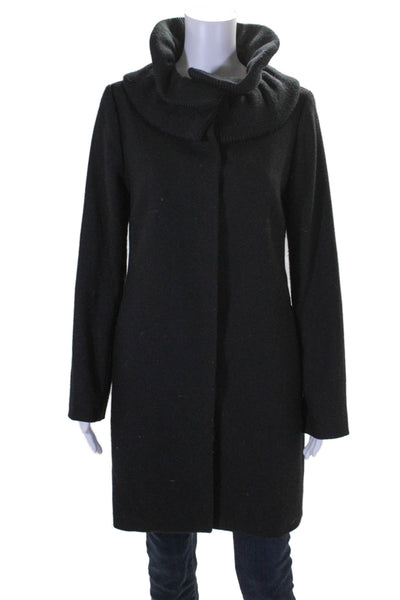 Tahari Womens Wool Blend Collared Long Sleeve Button Up Coat Black Size S