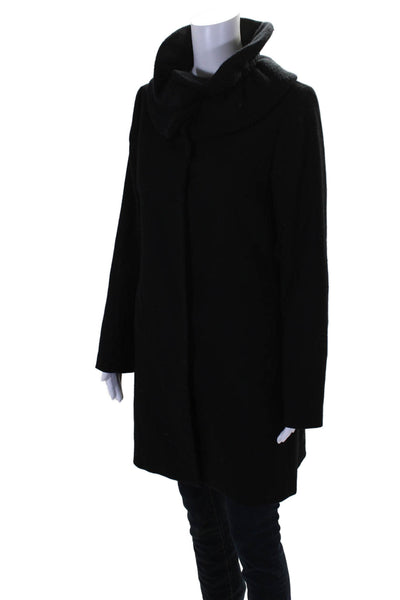 Tahari Womens Wool Blend Collared Long Sleeve Button Up Coat Black Size S