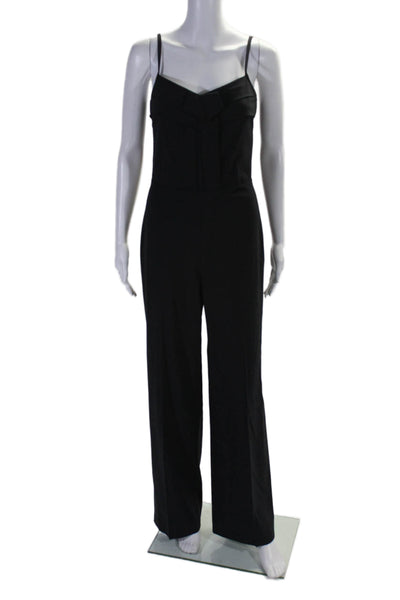 DKNY Womens Square Neck Back Zip Tapered Leg Jumpsuit Black Size 2 US