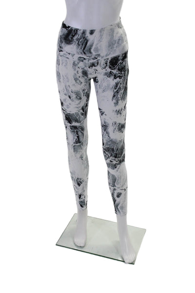 Varley Womens High Rise Marbled Print Athletic Leggings White Gray Black Size XS