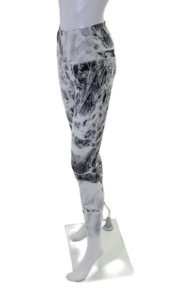 Varley Womens High Rise Marbled Print Athletic Leggings White Gray Black Size XS