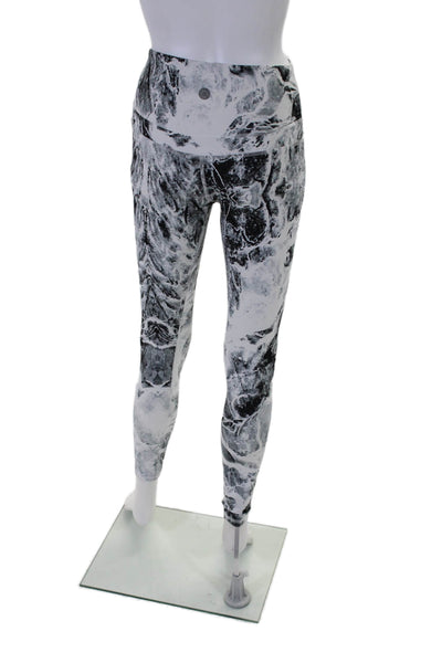 Varley Womens High Rise Marbled Print Athletic Leggings White Gray Black Size XS