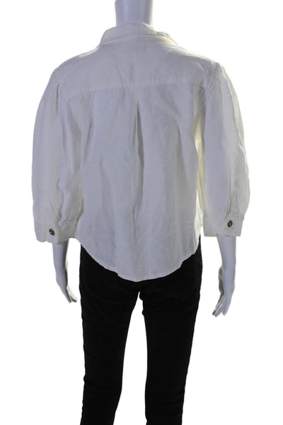 DL1961 Women's Short Sleeves Collared Linen Button Down Shirt White Size M