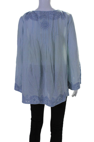 Calypso Saint Barth Women's Round Neck Tassel Long Sleeves Blouse Blue Size M